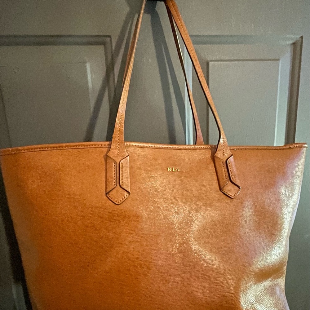 Ralph Lauren Tan Structured Leather Tote
